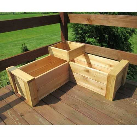 Image of Heavy Duty Rot-Resistant Cedar 2 Level L-Shaped Planter Made in USA