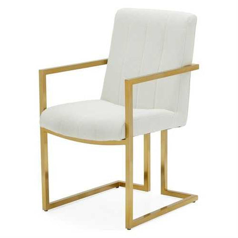 Image of Modern Ivory Velvet Channel Tufted Brass-Plated Retro Office Chair