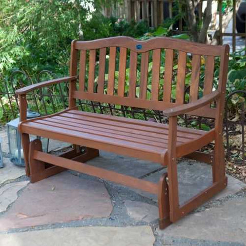 Image of 4-Ft Outdoor Loveseat Garden Bench Glider with Armrests in Natural Wood Finish