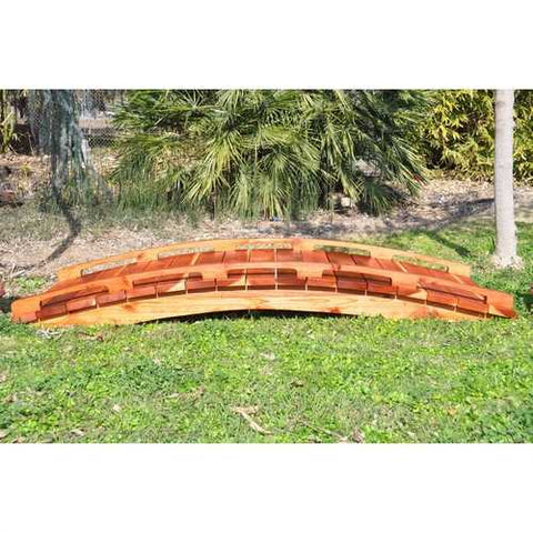 Image of Japanese Style Functional 4-Ft Wood Garden Bridge in Outdoor Sealed Redwood