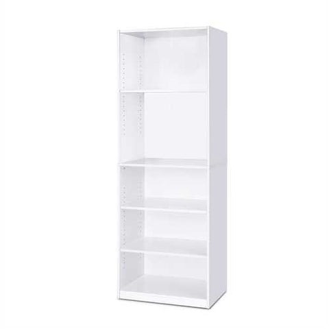 Image of Modern 5-Shelf Bookcase in White Wood Finish