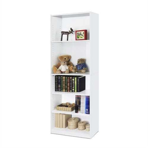 Image of Modern 5-Shelf Bookcase in White Wood Finish