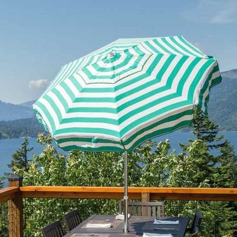 Image of 6 Ft Jade Green White Stripe Drape Umbrella Manual Lift with Tilt