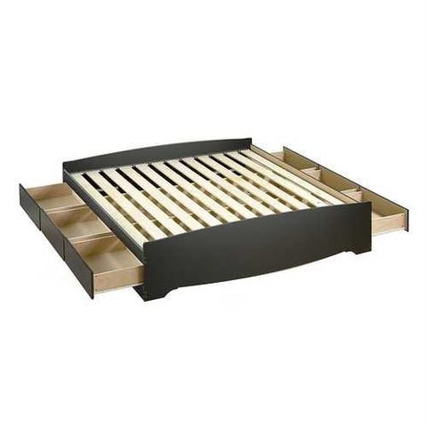 Image of King size Black Wood Platform Bed Frame with Storage Drawers