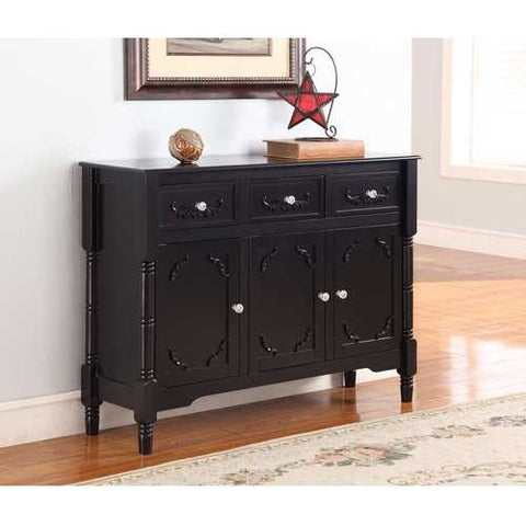 Image of Solid Wood Black Finish Sideboard Console Table with Storage Drawres