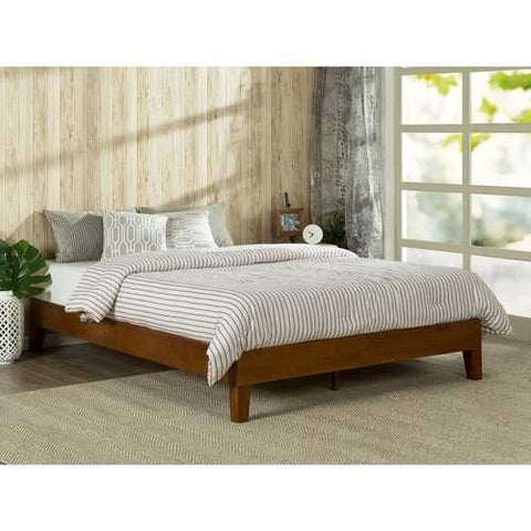 Image of King size Modern Low Profile Solid Wood Platform Bed Frame in Cherry Finish