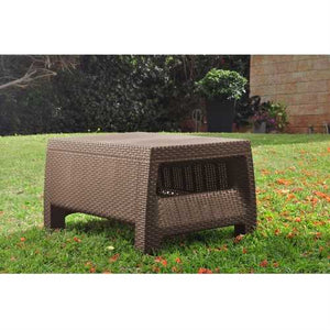 Modern Patio Table Ottoman in Brown Outdoor Weather Resistant Plastic Rattan