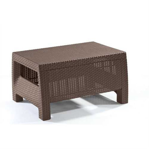 Image of Modern Patio Table Ottoman in Brown Outdoor Weather Resistant Plastic Rattan