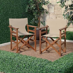 Set of 2 - Outdoor Patio Garden Directors Chair with Khaki Fabric Seat