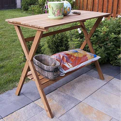 Image of Indoor Outdoor Wood Potting Bench Garden Table with Lower Shelf