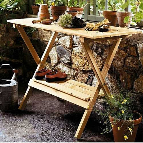 Image of Indoor Outdoor Wood Potting Bench Garden Table with Lower Shelf