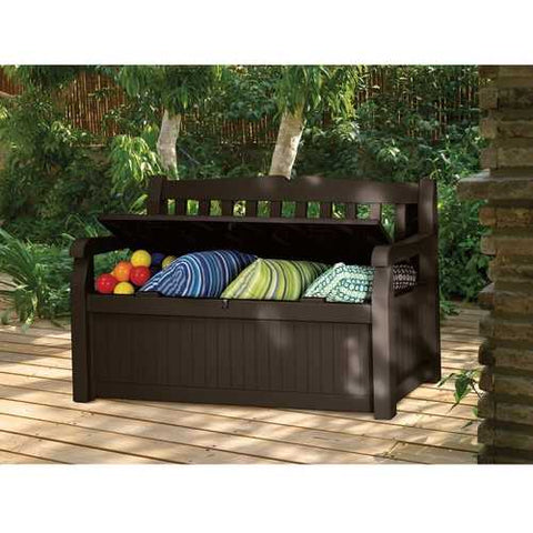 Image of Brown Resin Outdoor Patio Garden Bench with Storage Box