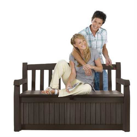 Image of Brown Resin Outdoor Patio Garden Bench with Storage Box