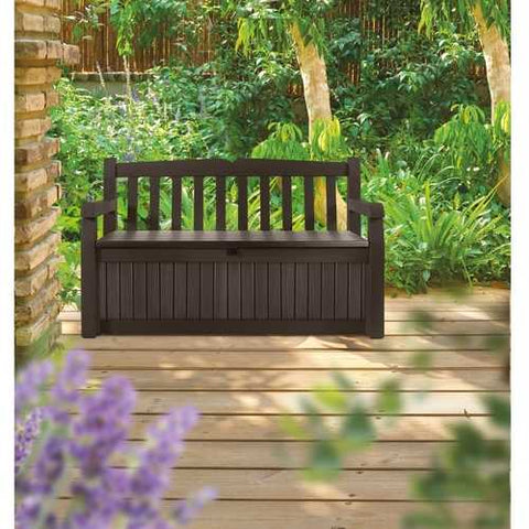 Image of Brown Resin Outdoor Patio Garden Bench with Storage Box