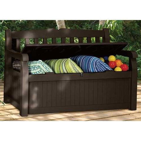 Image of Outdoor Garden Bench with Arm Rest and Storage Box in Dark Brown