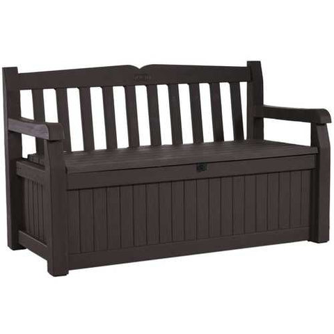 Image of Outdoor Garden Bench with Arm Rest and Storage Box in Dark Brown