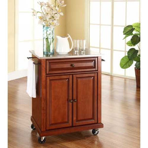 Stainless Steel Top Portable Kitchen Island Cart in Classic Cherry