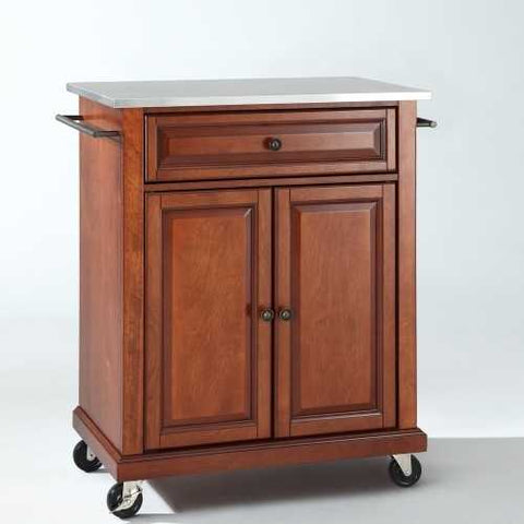 Image of Stainless Steel Top Portable Kitchen Island Cart in Classic Cherry