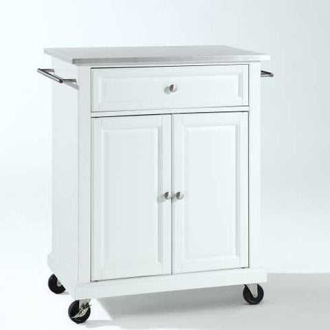 Image of Stainless Steel Top Portable Kitchen Island Cart in White Finish