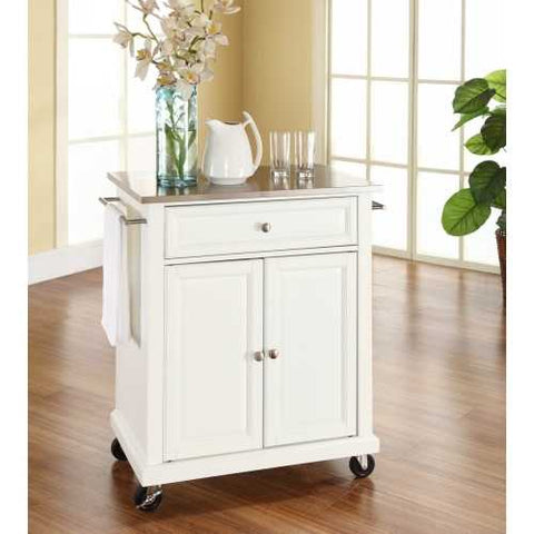 Image of Stainless Steel Top Portable Kitchen Island Cart in White Finish