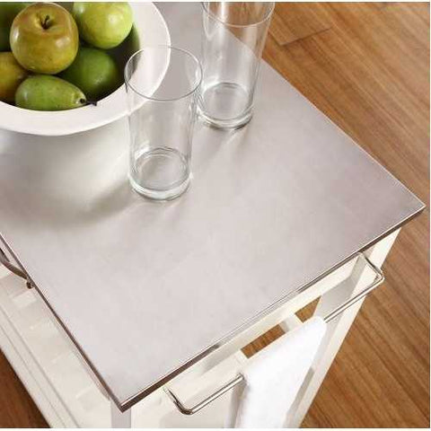 Image of Stainless Steel Top Kitchen Cart Island in White on Casters