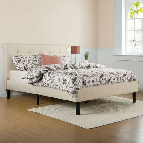 Image of King size Taupe Beige Upholstered Platform Bed Frame with Headboard