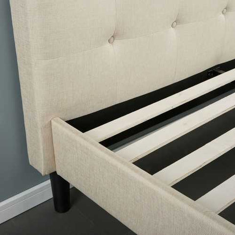 Image of King size Taupe Beige Upholstered Platform Bed Frame with Headboard