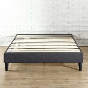 King size Modern Grey Upholstered Padded Platform Bed Fame