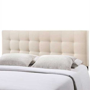 King size Off-White Ivory Fabric Button-Tufted Upholstered Headboard