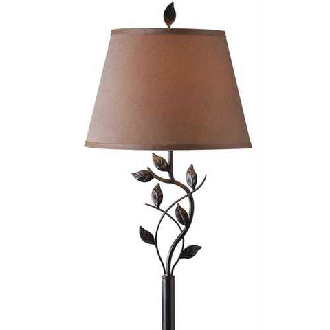 Image of Vine Leaves Rubbed Bronze Finish Floor Lamp with 15-inch Gold Tapered Shade