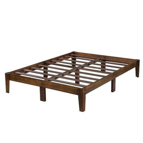 Image of King size Solid Wood Platform Bed Frame in Brown Natural Finish