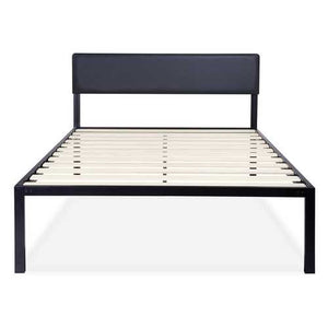 King size Metal Wood Slat Platform Bed Frame with Black Padded Headboard