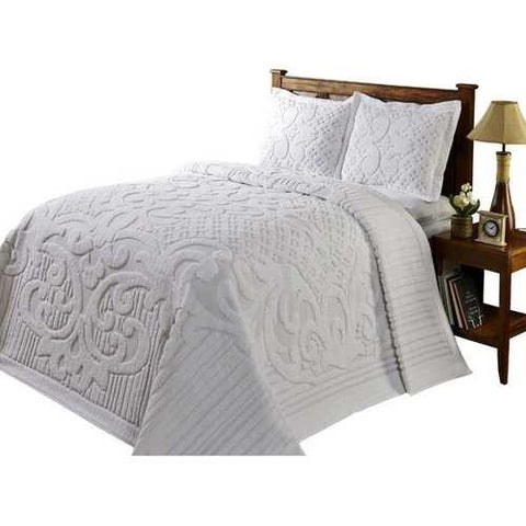 Image of King size 100-Percent Cotton Chenille Bedspread in White