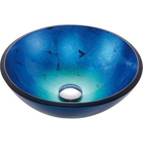 Image of Round Blue Tempered Glass Vessel Bathroom Sink