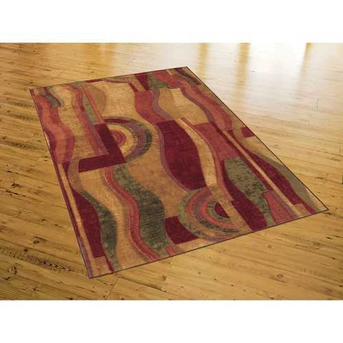 Image of 8' x 10' Abstract Area Rug with Red Wine Green and Yellow Colors