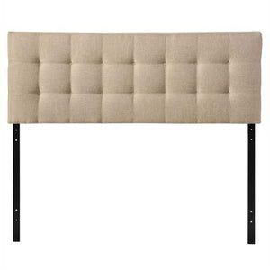 King size Beige Fabric Upholstered Mid-Century Style Headboard