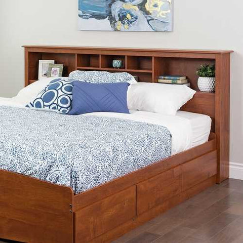 Image of King size Bookcase Headboard with Adjustable Shelf in Cherry Finish