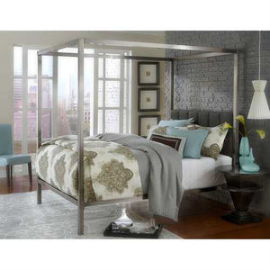 King size Modern Metal Canopy Bed with Upholstered Headboard