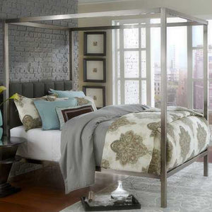 King size Modern Metal Canopy Bed with Upholstered Headboard