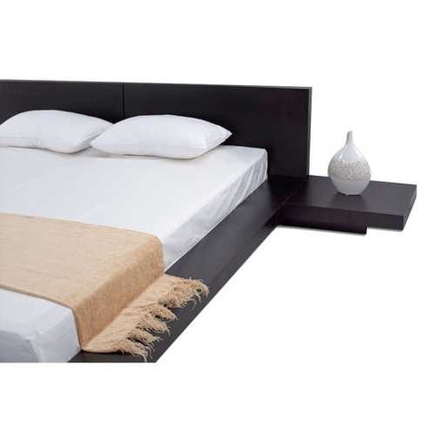 Image of King Modern Japanese Style Platform Bed with Headboard and 2 Nightstands in Espresso