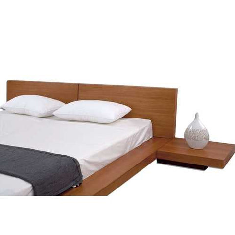 Image of King size Modern Japanese Style Platform Bed with Headboard and 2 Nightstands in Oak