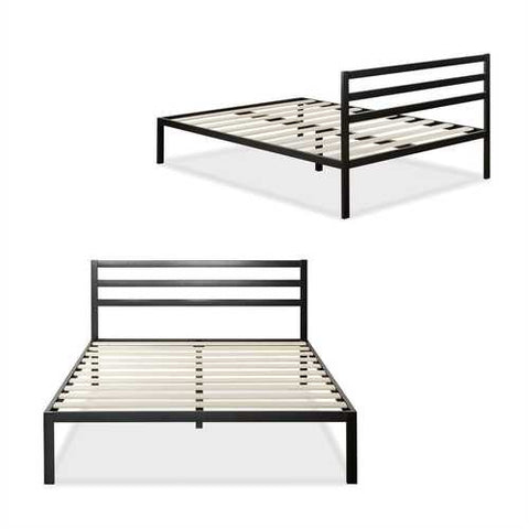 Image of King Metal Platform Bed Frame with Headboard and Wood Slats