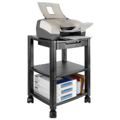 Image of 3-Shelf Mobile Printer Stand with Organizer Drawer in Black