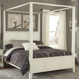 King size Contemporary Canopy Bed in White Wood Finish