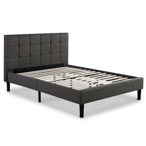 Image of King size Dark Grey Upholstered Platform Bed with Headboard