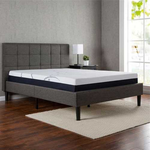 Image of King size Dark Grey Upholstered Platform Bed with Headboard