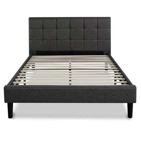 Image of King size Dark Grey Upholstered Platform Bed with Headboard