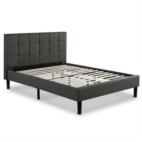 Image of King size Modern Dark Grey Upholstered Platform Bed Frame with Headboard