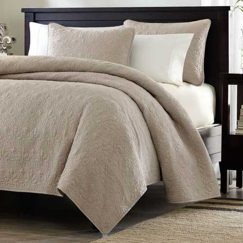 Image of Full / Queen size Khaki Light Brown Tan Coverlet Quilt Set with 2 Shams