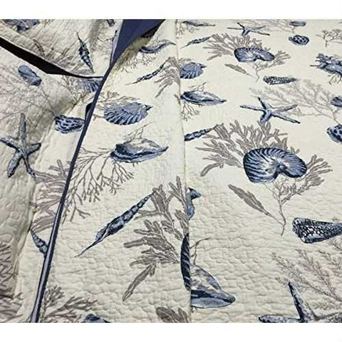 Image of King size 3-Piece Bedspread Quilt Set in 100-Percent Cotton with Seashells Ocean Beach Nautical Pattern